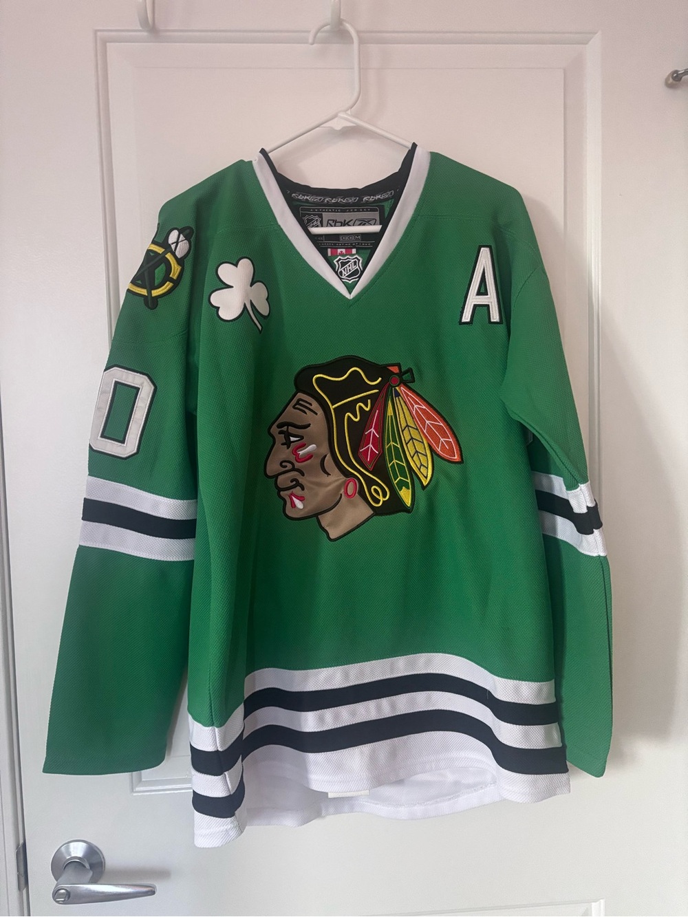 CCM Green Black White Hockey Jersey with Crest